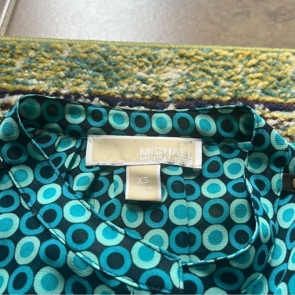 Michael Kors XS Teal Geometric Sleeveless Button-Down Tunic Blouse